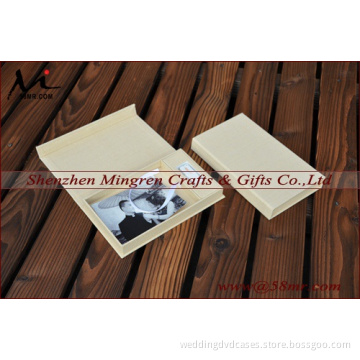 Linen Wooden Photo Box with space for usb flash drive,Magnet hinged lid